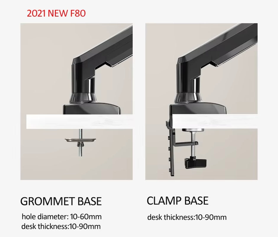 NB NEW F80 17-30" 2-9Kg Dual Arm Air Press Gas Spring Vesa 100X100 Monitor Desk Mount Stand Clamp Grommet Base PC Desk Holder