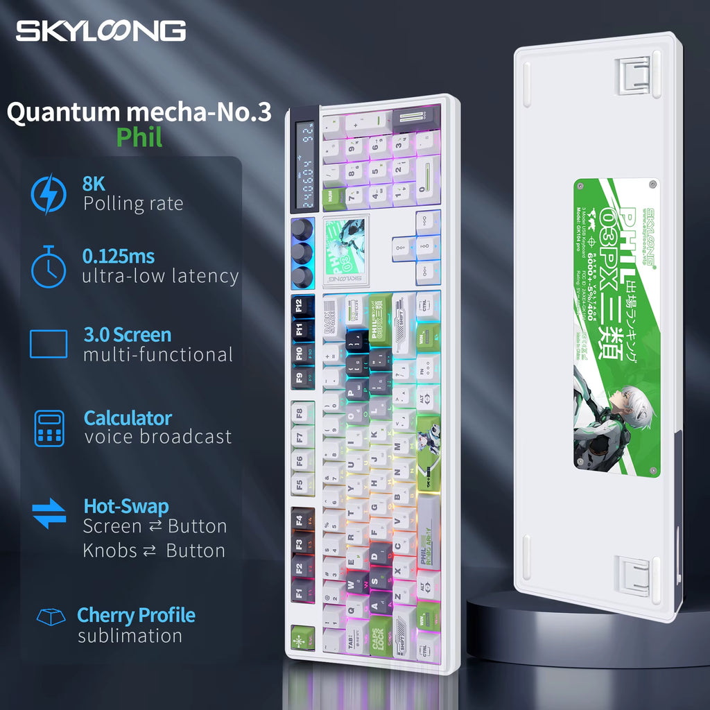 SKYLOONG GK104 Pro Full-Size 3-Mode Wireless Mechanical Keyboard with 3.0 Screen 3 Knobs Hot-Swappable Silent Switch PBT Keycaps