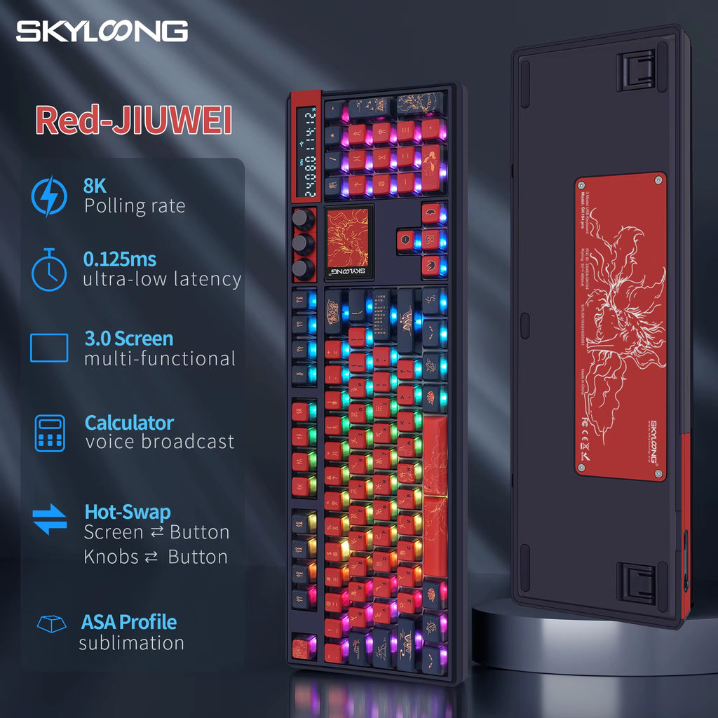 SKYLOONG GK104 Pro Full-Size 3-Mode Wireless Mechanical Keyboard with 3.0 Screen 3 Knobs Hot-Swappable Silent Switch PBT Keycaps