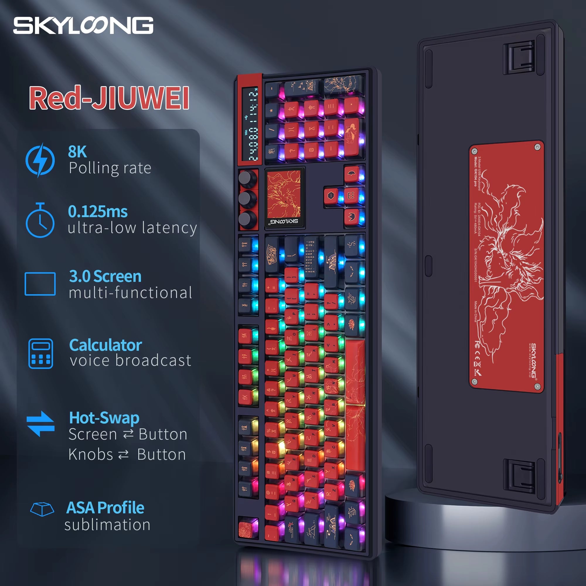 SKYLOONG GK104 Pro Full-Size 3-Mode Wireless Mechanical Keyboard with 3.0 Screen 3 Knobs Hot-Swappable Silent Switch PBT Keycaps