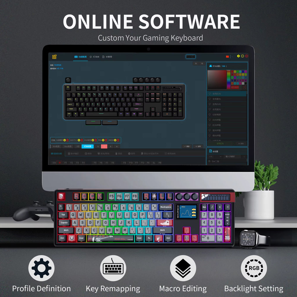 SKYLOONG GK104 Pro Full-Size 3-Mode Wireless Mechanical Keyboard with 3.0 Screen 3 Knobs Hot-Swappable Silent Switch PBT Keycaps