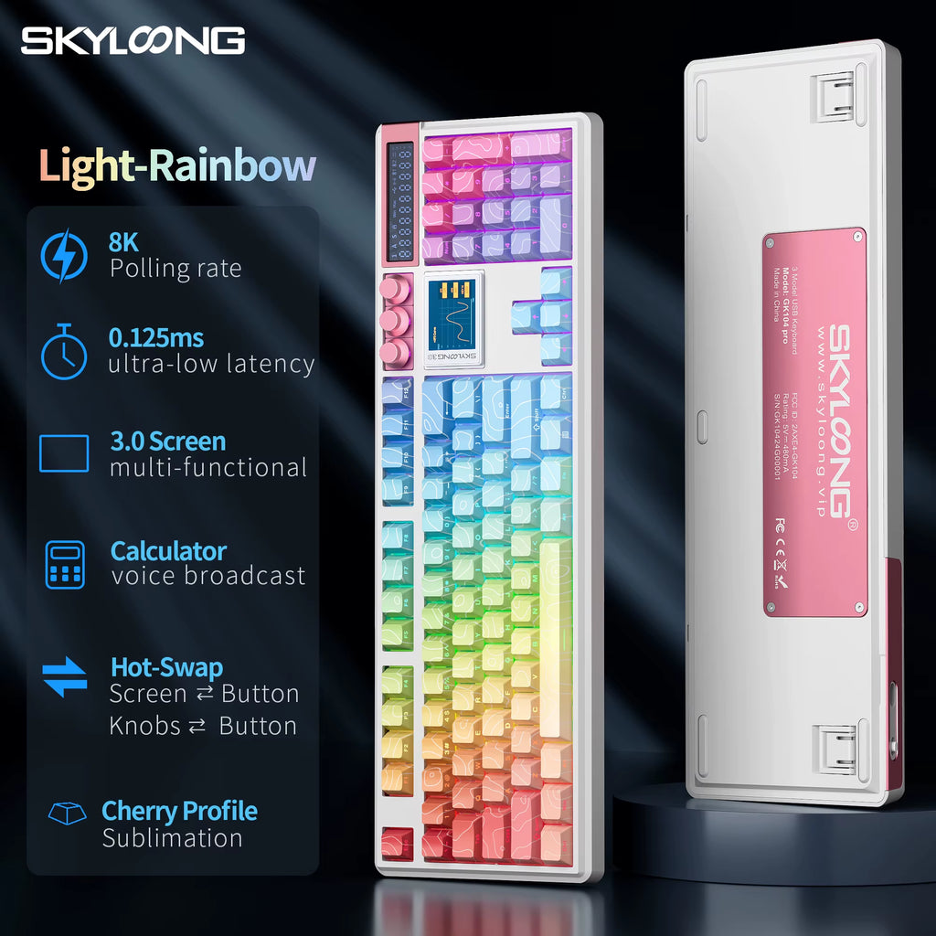 SKYLOONG GK104 Pro Full-Size 3-Mode Wireless Mechanical Keyboard with 3.0 Screen 3 Knobs Hot-Swappable Silent Switch PBT Keycaps
